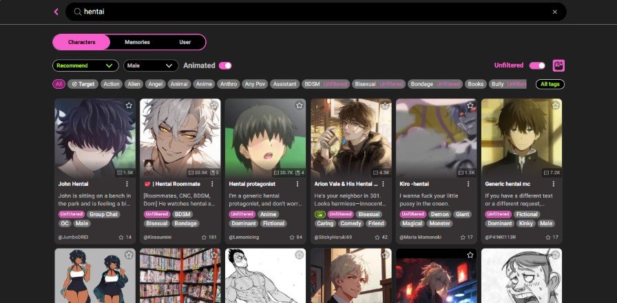 This Crushonai screenshot highlights the ability to scroll through diverse AI bf profiles for personalized AI hentai chat experiences.